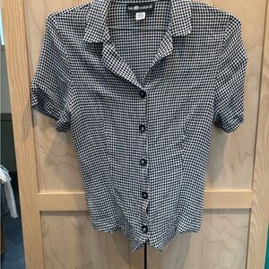 Sag Harbor Black and White Gingham Button Front Top